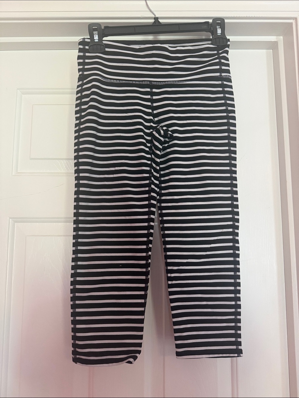Black and White Striped Active Capris